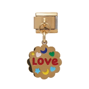 Italian charm bracelet component in gold stainless steel with Love dangle heart charm