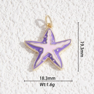 Starfish pendant earrings in gold-plated stainless steel with pink and purple enamel