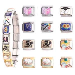 Roestvrij Staal Italiaans Charm Link Voor DIY Armband Modulaire Splicing Zonnebloem Kat Afstuderen Leraar Boek Sieraden Charm
