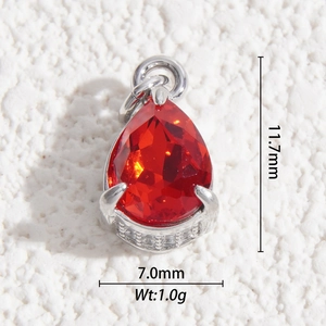 Detail view of pear cut red crystal pendant with 11.7mm height and silver prong setting