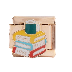 Italiaanse bedelarmband link goudkleurig met kleurrijk drink read love boekenontwerp