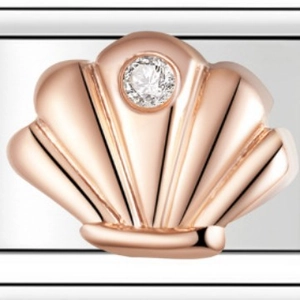 Polierter Roségold-Muschelanhänger mit funkelndem Runddiamanten am Gliederarmband