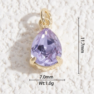 Close-up of faceted purple crystal teardrop pendant with dimensions 11.7x7mm and weight 1g