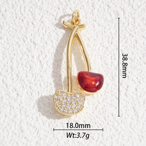 Detail of cherry pendant earring with dimensions 38.8mm by 18mm and 3.7g weight