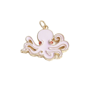 Pink enamel octopus pendant with gold-plated metal frame and hanging loop for jewelry