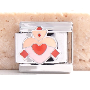 Italian modular charm bracelet in stainless steel with colorful enamel heart design