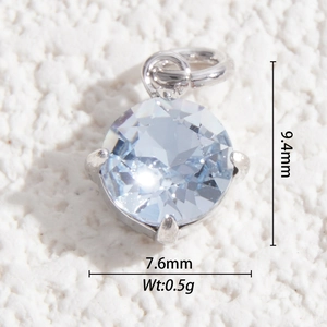 Detail view of 9.4mm faceted crystal pendant showing 7.6mm width and 4-prong setting