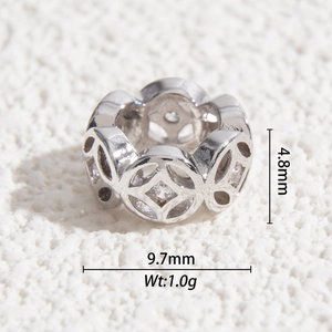 Detailed macro view showing the 9.7mm diameter faceted crystal charm with dimensions