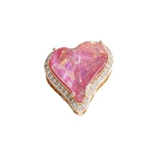Pink heart crystal pendant with white diamond halo in gold-plated metal base