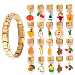 Italian Charm Link Modular Vegetable Fruit DIY Stainless Steel Enamel Pendants For Bracelet Jewelry Making DIY Findings