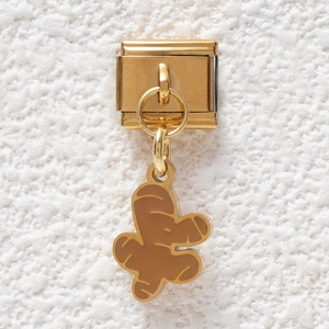 Italian charm bracelet link in gold stainless steel with a ginger-shaped hanging pendant
