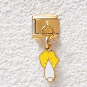 Italian modular charm for DIY bracelets in gold finish with yellow floral enamel