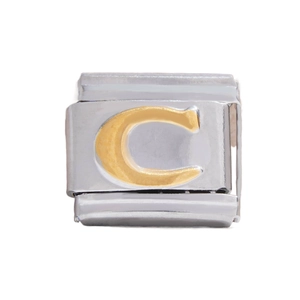 Italiaanse modulaire bedel van roestvrij staal met gouden 3D-letter C voor DIY-sieraden