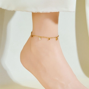 Minimalista Cavigliera con Ciondolo Geometrico a Goccia d'Acqua in Acciaio al Titanio Oro Colore Strass Catena Sottile Gioielli da Donna Regalo
