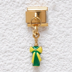 Italiaanse modulaire bedel in goud met groen emaille en een gele strik