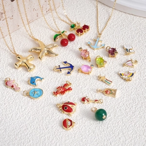 Copper Enamel DIY Jewelry Charms Pendants Cute Fruit Animal Heart For Necklace Bracelet Making Handicraft Accessories
