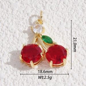 Detailed view of cherry pendant dimensions: 21.0mm height, 18.6mm width with gold plating