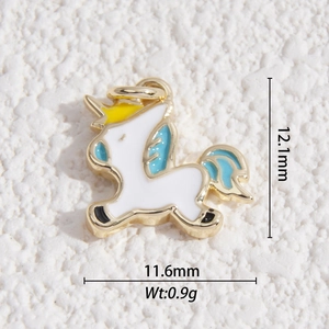Detailed close-up of colorful unicorn enamel pendant with 12.1mm height dimensions
