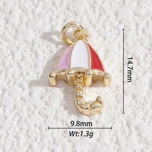 Detailed view of colorful enamel umbrella pendant with dimensions 14.7mm and 9.8mm