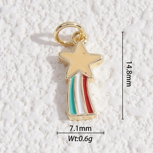 Detailed view of enamel star pendant with dimensions 14.8mm by 7.1mm and 0.6g weight