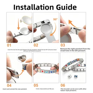 Step-by-step assembly guide for 9mm stainless steel modular charm bracelet links