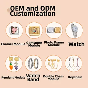Italian modular charm jewelry set with steel blocks and colorful decorative charms