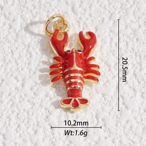 Detailed view of red lobster enamel pendant with gold trim showing 20.5mm height dimension