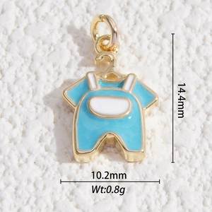 Macro shot of 14.4mm blue enamel baby romper pendant charm for DIY jewelry making