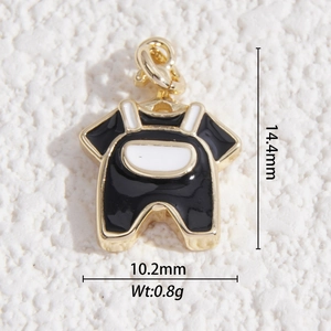 Close-up of enamel mini overall pendant with dimensions 14.4mm by 10.2mm for DIY jewelry