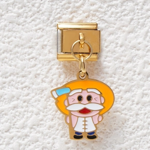 Italian charm bracelet pendant with colorful enamel bearded man and gold metal link