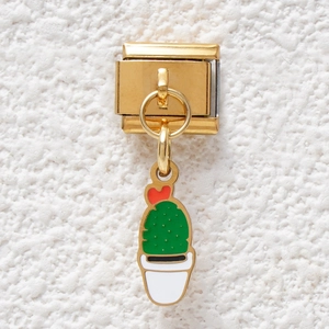 Close-up of a cactus charm modular bead with red heart for DIY modular bracelets