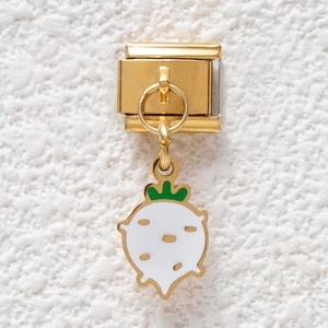 Italian charm bracelet component with gold radish vegetable pendant for DIY jewelry design