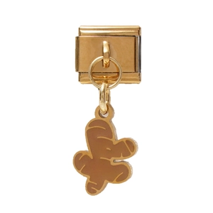 Italian style charm bracelet with gold metal links and a brown ginger root pendant