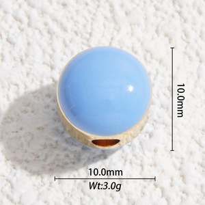 Detailed view of 10mm blue enamel and gold-plated balloon pendant with size markings
