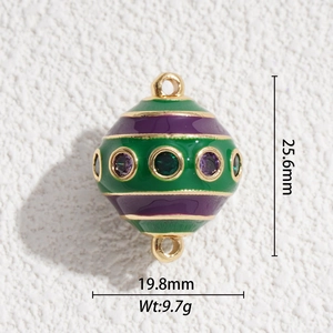 Detail of green and purple enamel balloon pendant with dimensions 25.6mm by 19.8mm