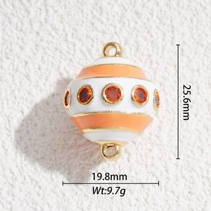 Detail showing dimensions of enamel balloon pendant in orange and white with gold finish