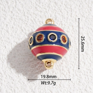 Detail of red and blue enamel balloon pendant with dimensions 25.6mm by 19.8mm