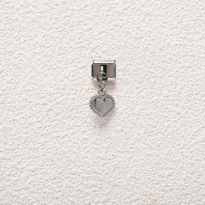 Italian modular charm in stainless steel featuring a polished silver heart-shaped pendant