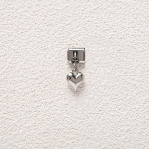 Italian charm link bracelet with polished heart pendant in shiny stainless steel