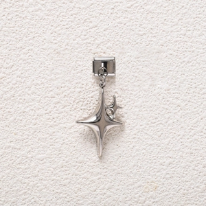 Detailed view of silver stainless steel Italian charm featuring dual star-shaped pendants