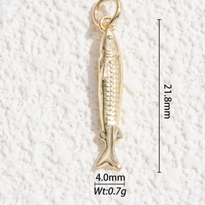 Exquisite gold-plated fish pendant with detailed scales, size 21.8mm by 4.0mm