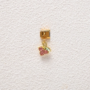 Macro detail of cherry charm module with pink crystals for Italian starter bracelets