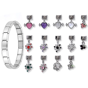 Exquisite Alloy Rhinestone Italian Charm Link For Women DIY Modular Bracelet Pendant Exquisite Flower Heart Fashion Jewelry Component
