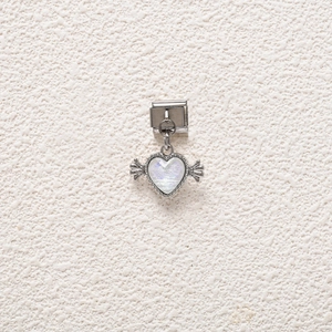 Silver modular heart charm with iridescent inlay and wings for DIY charm bracelets