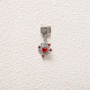 Italian charm pendant in stainless steel with a red rhinestone flower for DIY bracelet