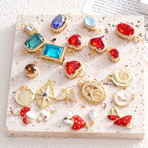 Ciondolo in Rame con Zirconia Fai da Te Creazione Gioielli Cristallo Sfumato Tondo Cuore Fungo Smalto Accessori per Donna