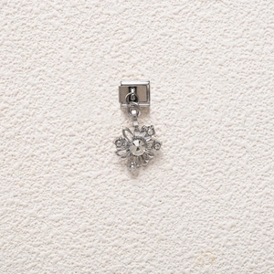 Elegant floral charm link with white zircon stone for modular DIY bracelets