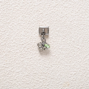 Italian charm link with green marquise and clear round rhinestones in floral design
