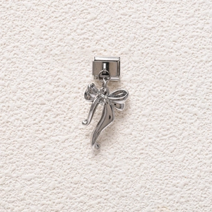 Silver bow charm with white crystals for Italian style DIY modular link bracelet