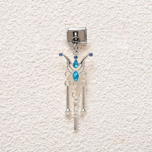 Steel modular bracelet charm with blue rhinestones and vintage butterfly pendant